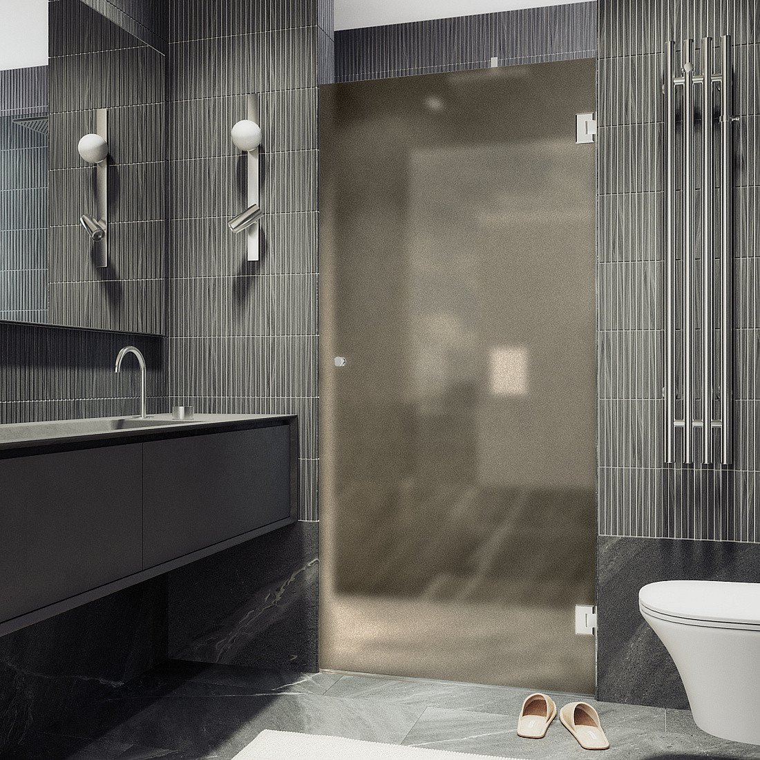 Душевая дверь MaybahGlass 195x90.5 MGD-526-4 (бронза матовая/хром глянцевый)