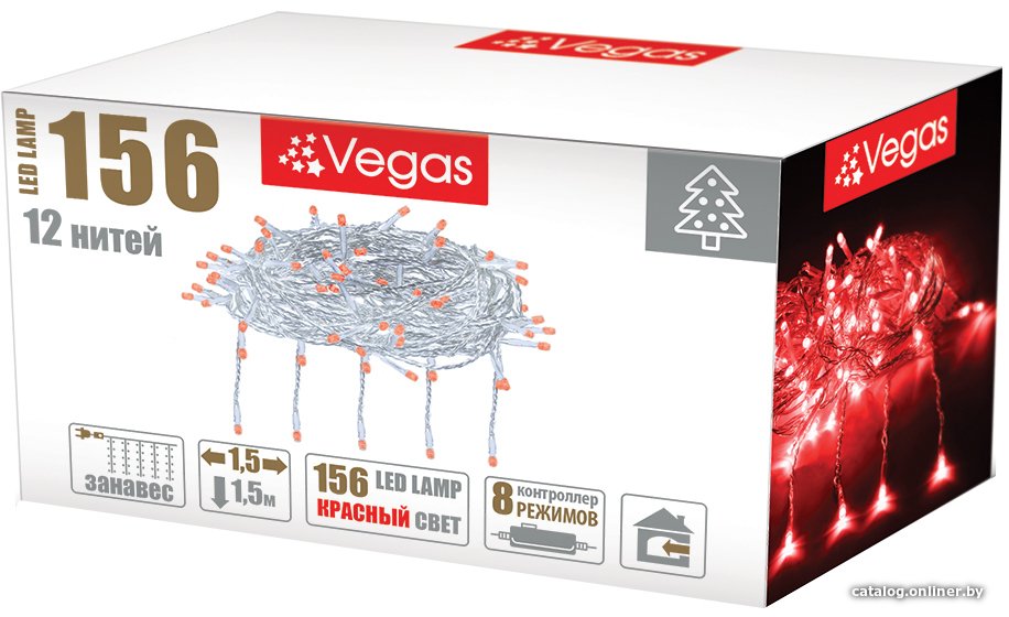 Световой дождь Vegas Занавес 55080 156 LED (красный)