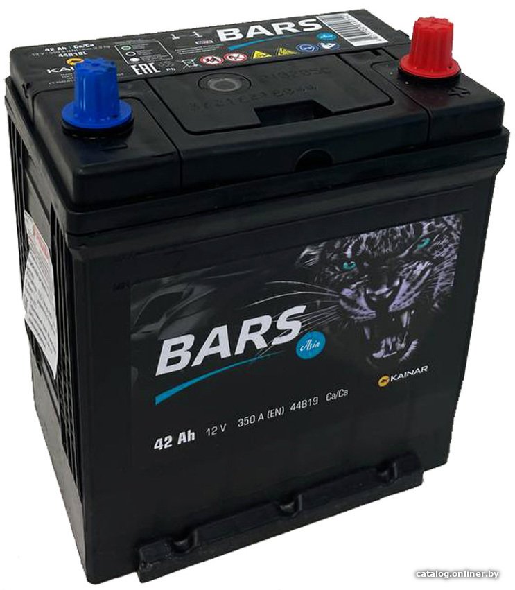 Автомобильный аккумулятор BARS Asia 42 JR+ тонкие клеммы с бортом (42 А·ч)