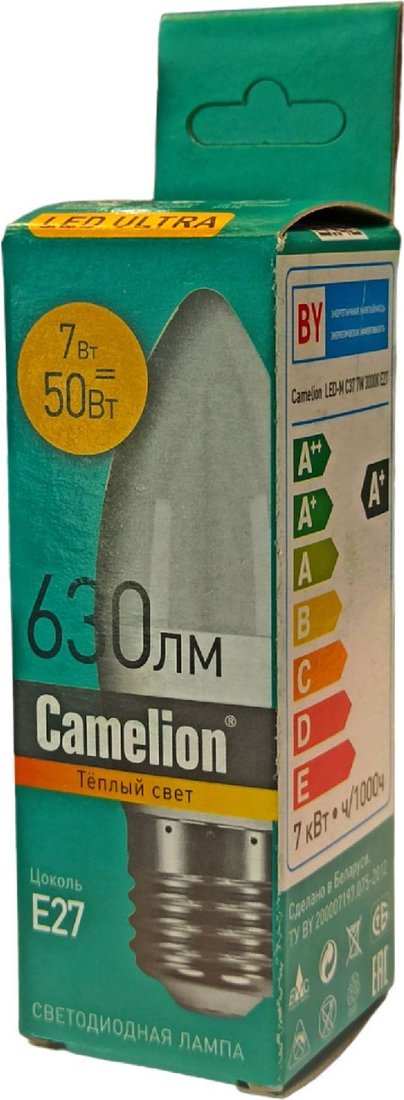 

Светодиодная лампочка Camelion Е27 7Вт 3000K С37 15055