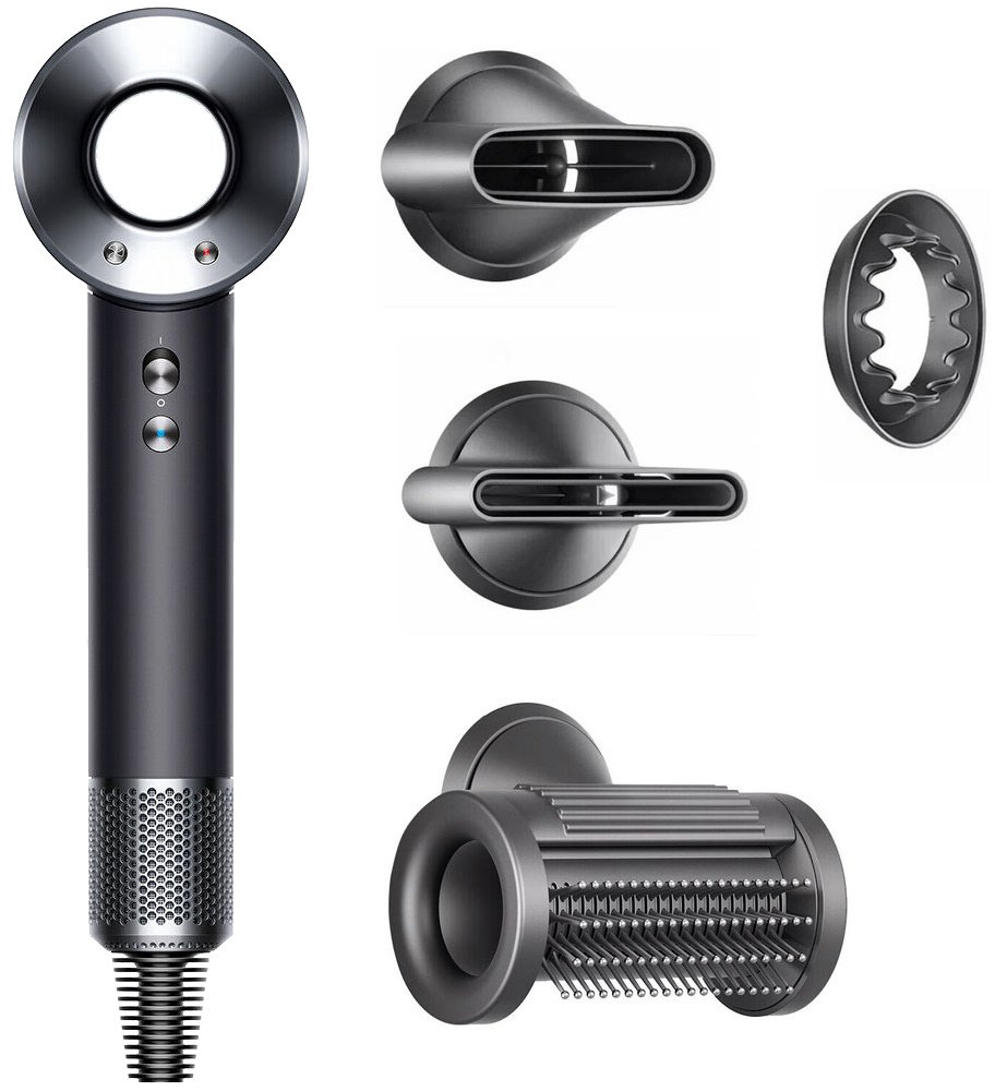 

Фен Dyson HD15 Supersonic 460023-01 (с переходником на евровилку, черный/никель)