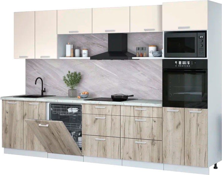 

Готовая кухня Интерлиния Мила Лайт 3.2-ПМ1 (персидский жемчуг/дуб серый/серый каспий)