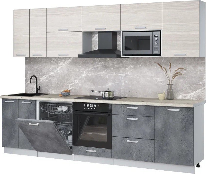 

Готовая кухня Интерлиния Мила Лайт 2.9-ПМ2 (вудлайн кремовый/бетон портленд/бискайская сосна)