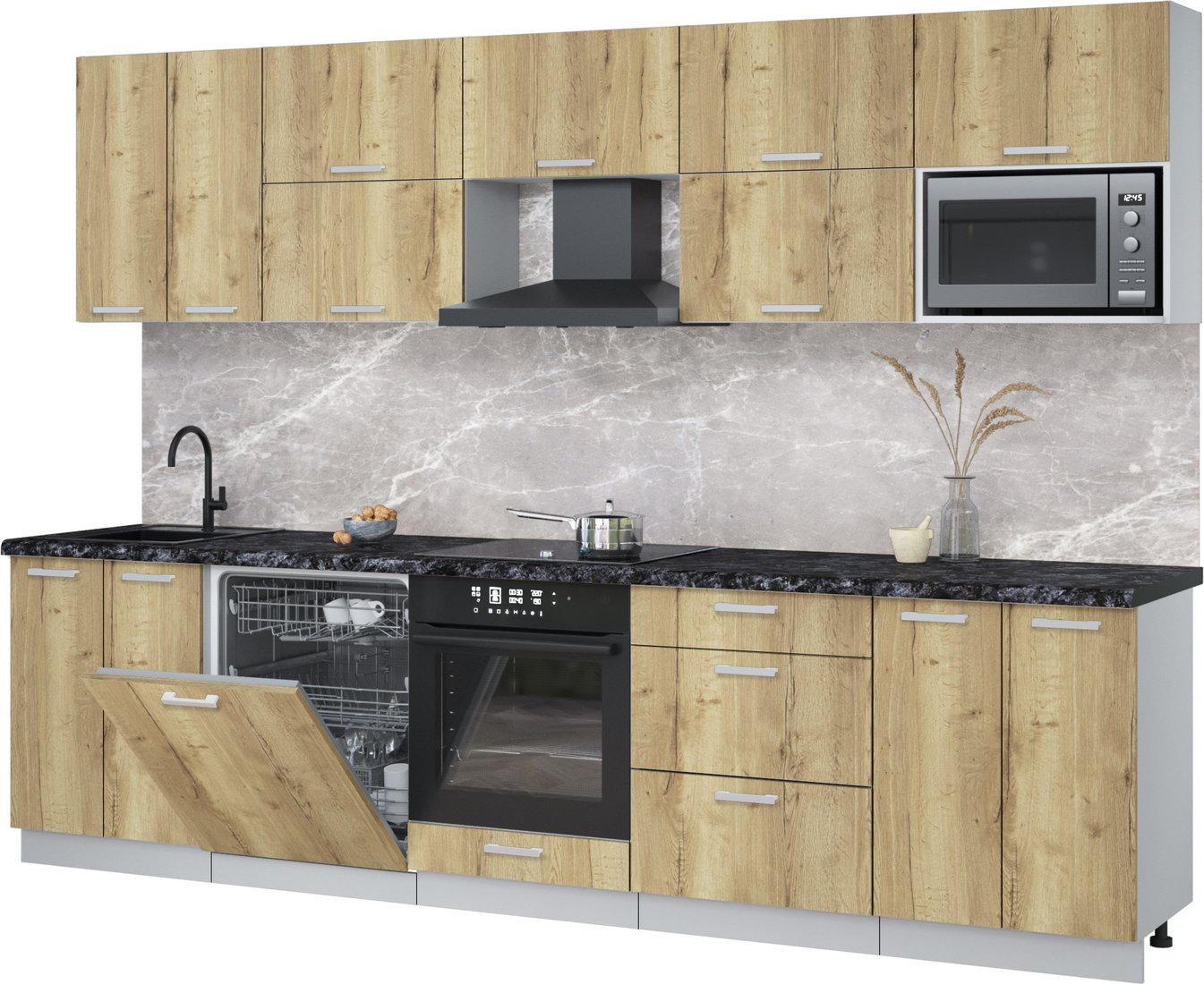 

Готовая кухня Интерлиния Мила Лайт 3.0-ПМ2 (дуб золотой/дуб золотой/кастилло темный)