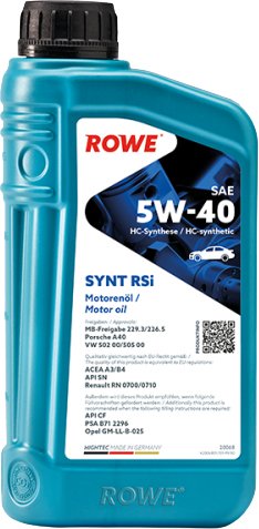 

Моторное масло ROWE Hightec Synt RSi SAE 5W-40 1л [20068-0010-03]