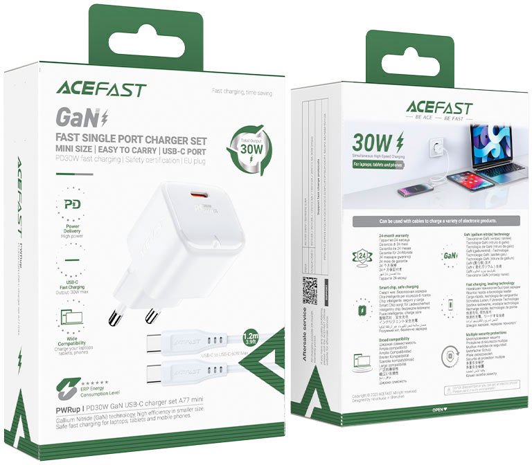 

Сетевое зарядное AceFast A77 USB Type-C (белый)