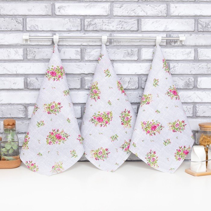 

Набор полотенец Доляна Roses on linen 3 шт 9149327 (белый/розовый)