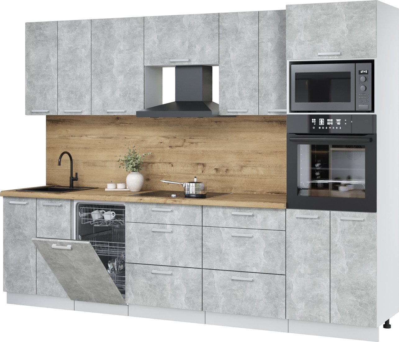 

Готовая кухня Интерлиния Мила Лайт 2.85-ПМ3 (бетон/бетон/дуб бунратти)