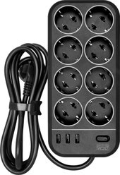 SP-08 USB03AB (3 м, 8 розеток, черный)