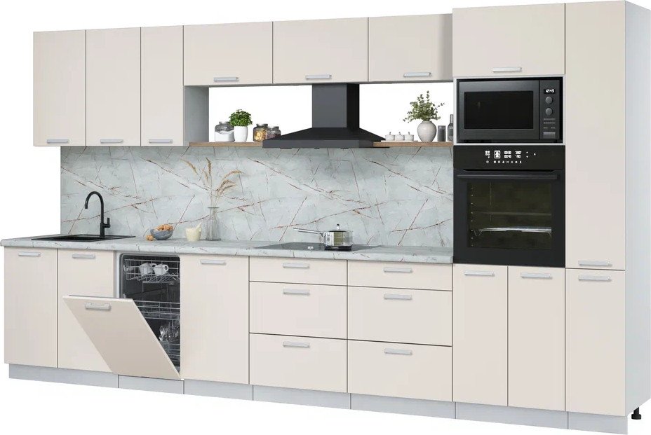 

Готовая кухня Интерлиния Мила Лайт 3.8-ПМ3 (персидский жемчуг/персидский жемчуг/серый каспий)