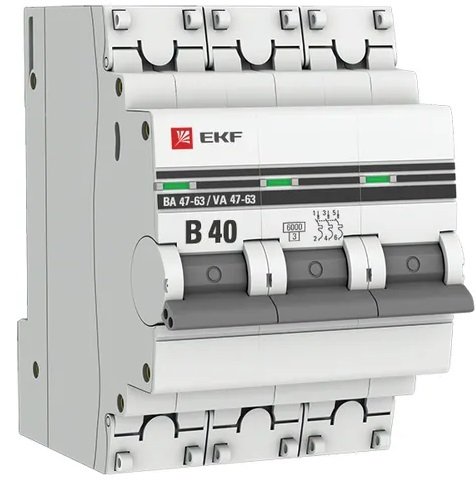 

Выключатель автоматический EKF PROxima ВА 47-63 3P 40А (B) 6kA