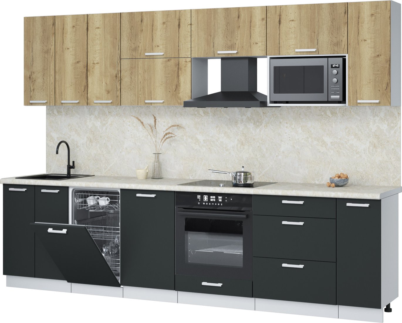 

Готовая кухня Интерлиния Мила Лайт 3.0-ПМ4 (дуб золотой/антрацит/опал светлый)