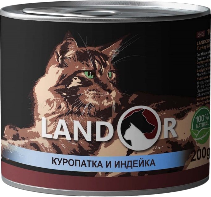 

Консервированный корм для кошек Landor Adult Game and Turkey 200 г