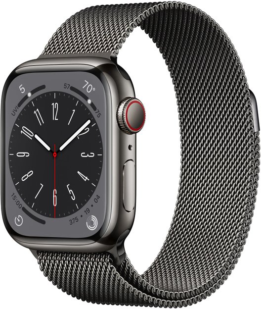 

Умные часы Apple Watch Series 8 LTE 41 мм (корпус из нержавеющей стали, графит/миланский графитовый)