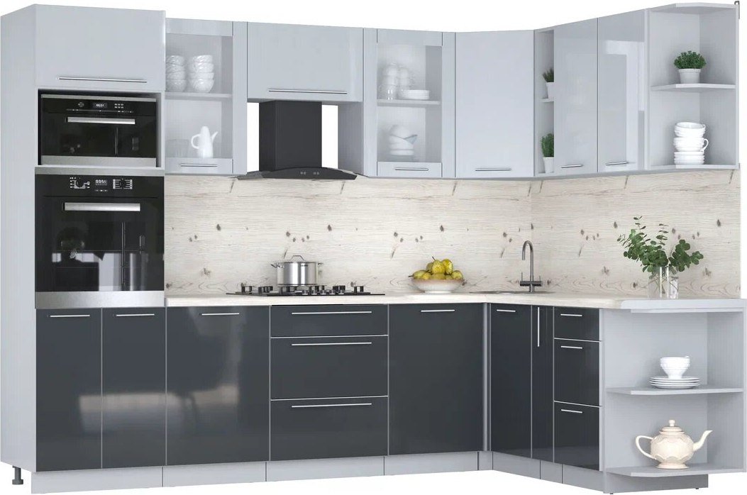 

Готовая кухня Интерлиния Мила Пластик 1.88x2.8 PR (туманный глянец/антрацит/бискайская сосна)