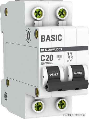 Выключатель автоматический EKF ВА 47-29 2P 20A (C) 4.5кА mcb4729-2-20C