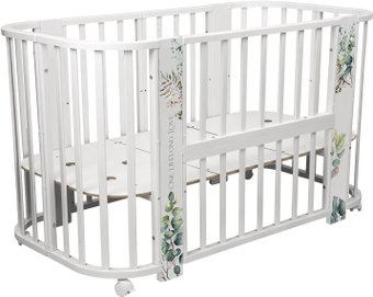 Кроватка-трансформер Indigo Baby Line 5 в 1 с поперечным маятником (листочки)