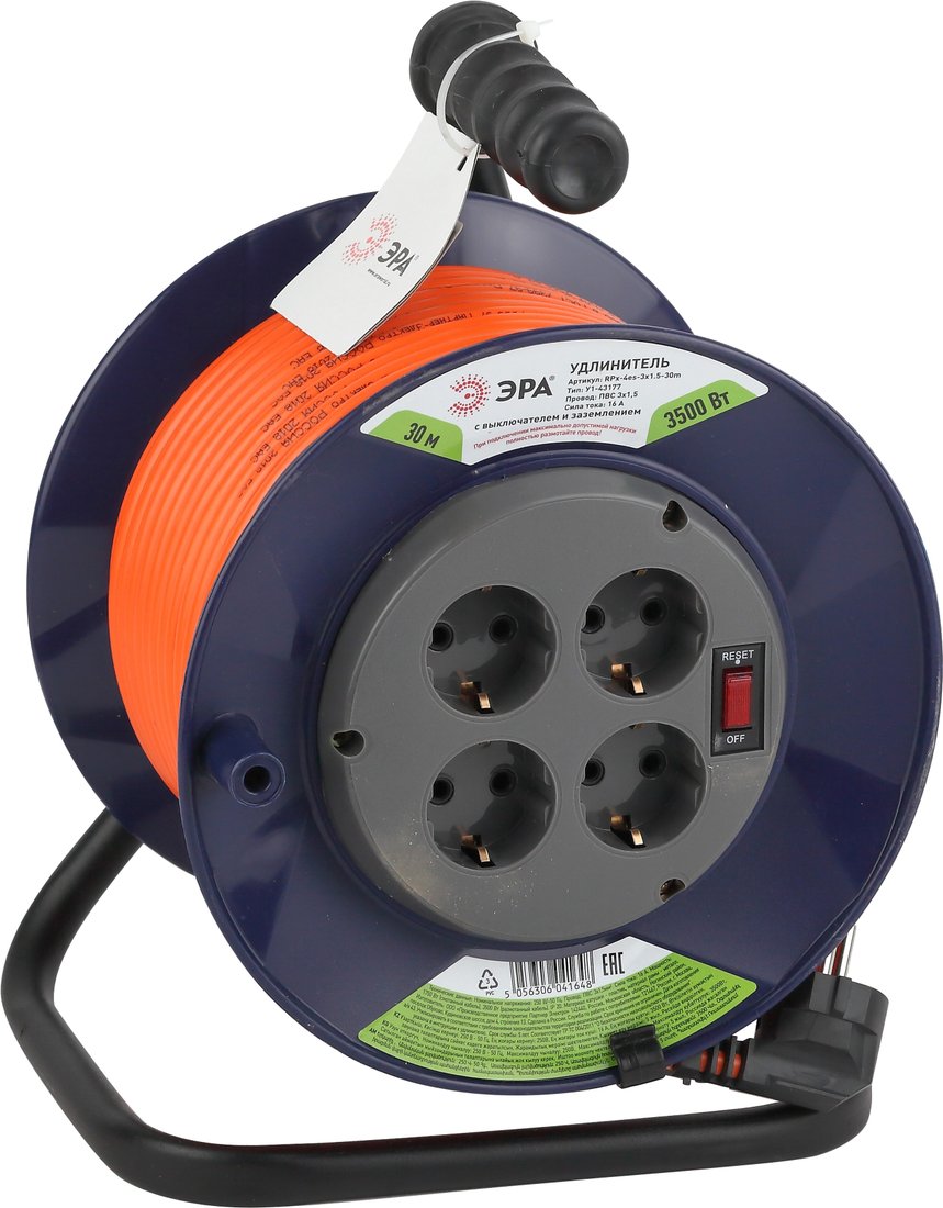 

Удлинитель на катушке ЭРА RPx-4es-3x1.5-30m
