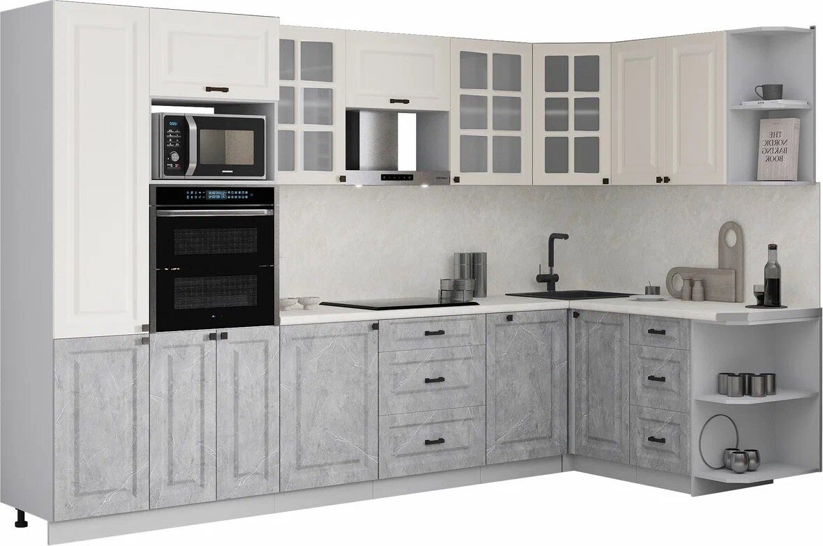 

Готовая кухня Интерлиния Мила Деко 1.88x3.2 PR (керамика/белый/опал светлый)