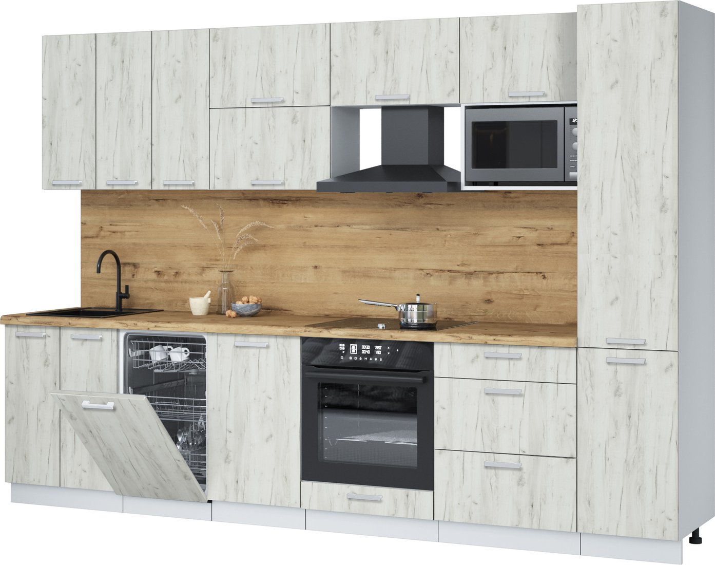 

Готовая кухня Интерлиния Мила Лайт 3.1-ПМ4 (дуб белый/дуб белый/дуб бунратти)