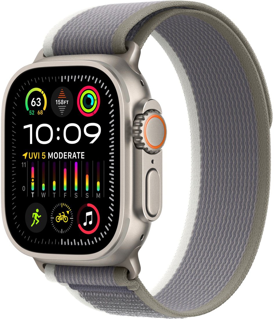 

Умные часы Apple Watch Ultra 2 LTE 49 мм (титановый корпус, титановый/серо-зеленый, нейлоновый ремешок размера M/L)