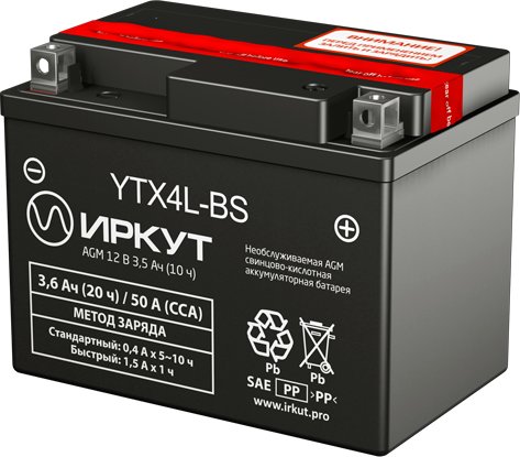 

Мотоциклетный аккумулятор Иркут YTX4L-BS (3.5 А·ч)