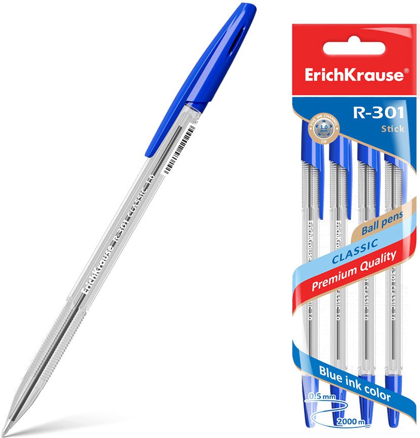 

Набор шариковых ручек Erich Krause R-301 Classic Stick синий 22032 (4 шт)