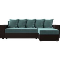 Угловой диван Лига диванов Дубай лайт правый 114157 (велюр бирюзовый/экокожа коричневый)