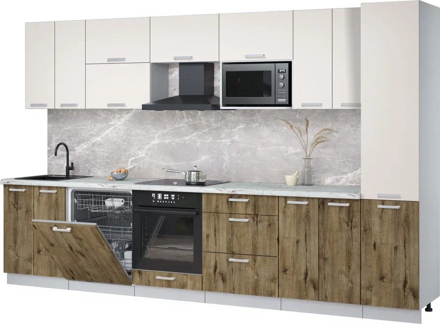 

Готовая кухня Интерлиния Мила Лайт 3.4-ПМ2 (персидский жемчуг/дуб веллингтон/серый каспий)