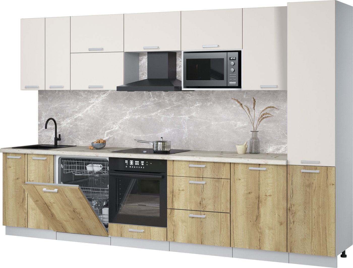 

Готовая кухня Интерлиния Мила Лайт 3.3-ПМ2 (персидский жемчуг/дуб золотой/бискайская сосна)