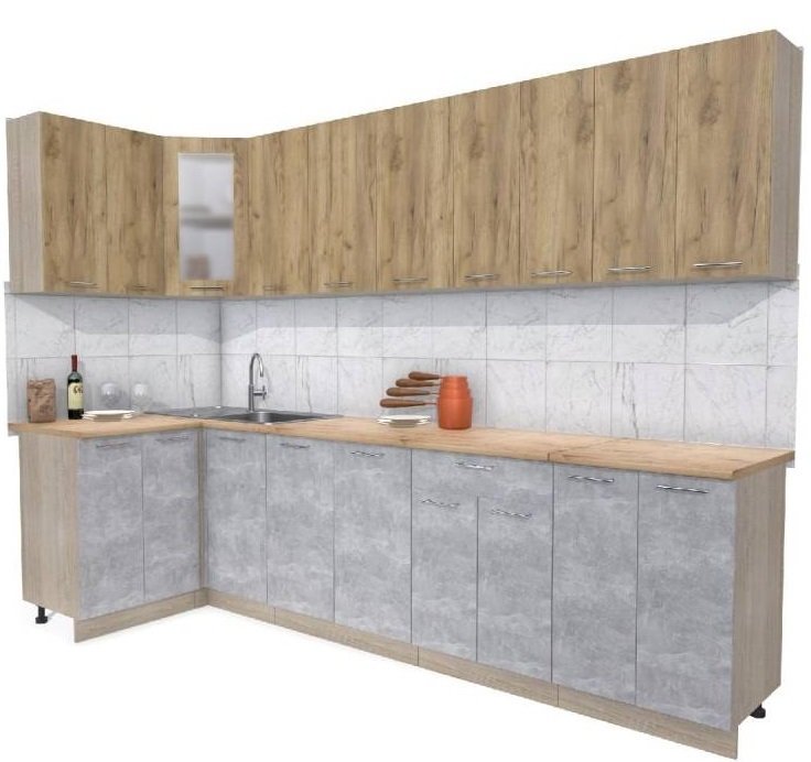 

Готовая кухня Интерлиния Мила 12x30 (дуб золотой-бетон-дуб бунратти)