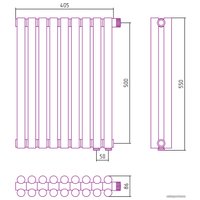 Стальной трубчатый радиатор Сунержа Эстет-11 EU50 500х405 9 секций (белый)