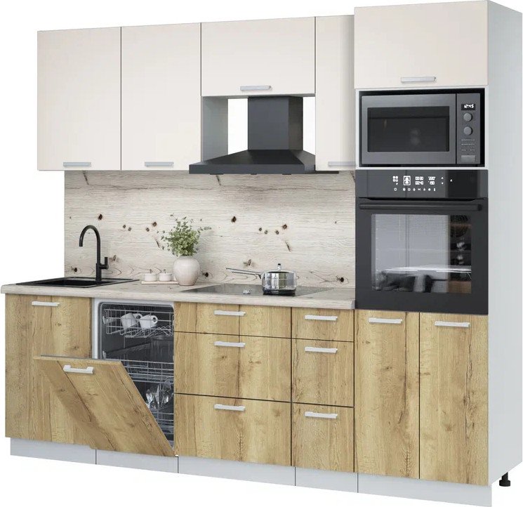 

Готовая кухня Интерлиния Мила Лайт 2.45-ПМ3 (персидский жемчуг/дуб золотой/бискайская сосна)