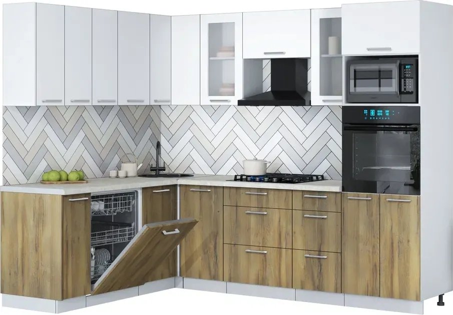 

Готовая кухня Интерлиния Мила Gloss 1.896х2.58 (дуб вотан/белый/опал светлый)