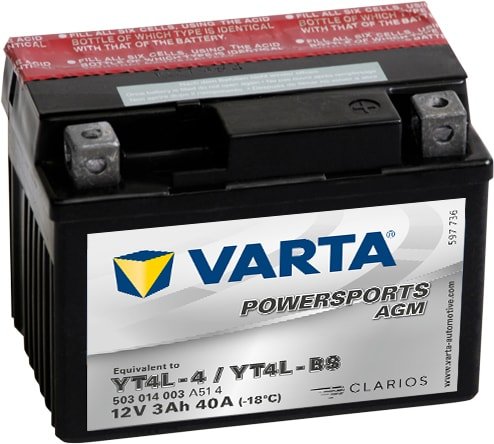 

Мотоциклетный аккумулятор Varta Powersport AGM YT4L-BS 503 014 003 (3 А·ч)