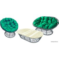 Набор садовой мебели M-Group Мамасан, Папасан и стол 12140304 (серый ротанг/зеленая подушка)