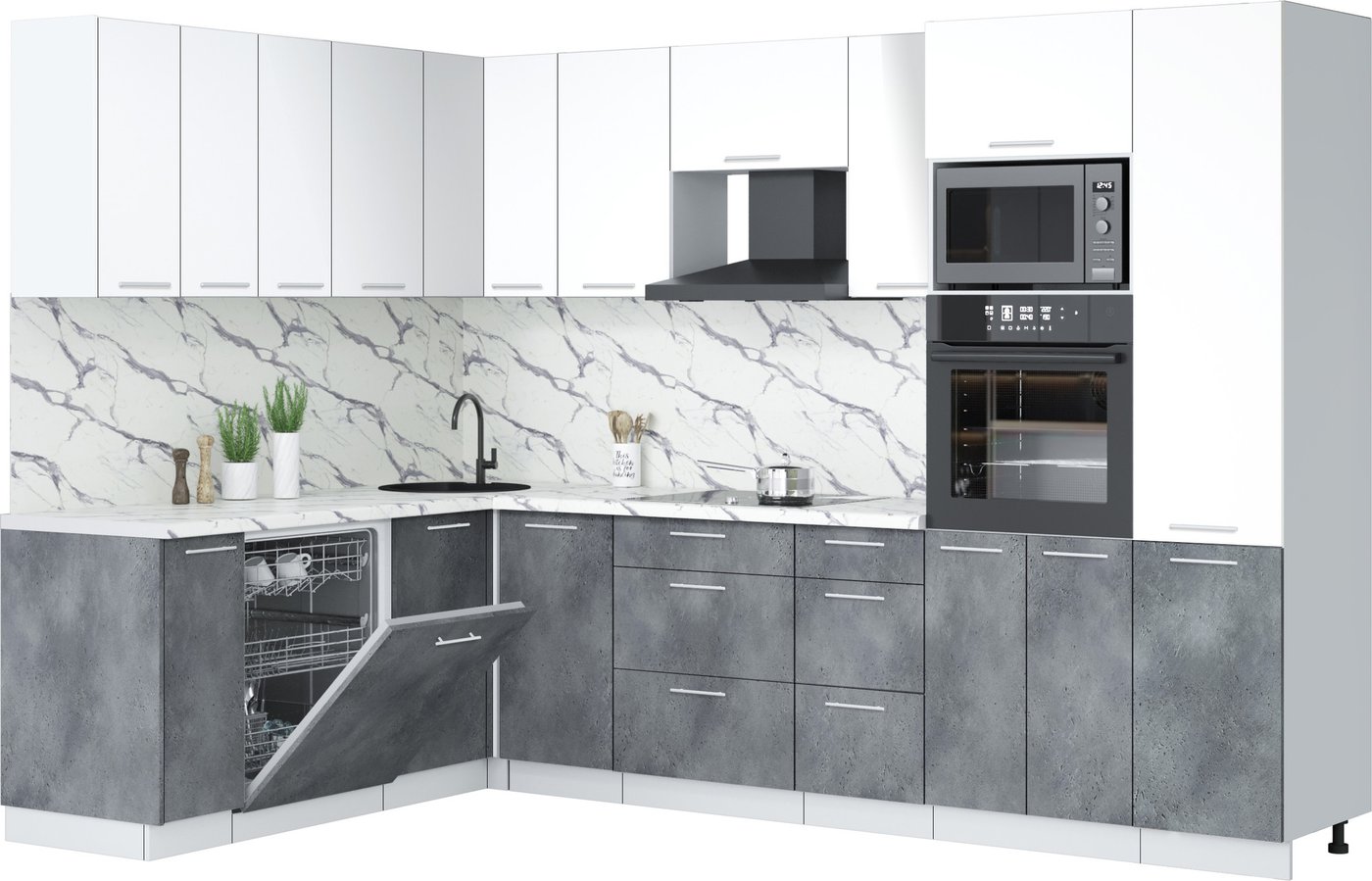 

Готовая кухня Интерлиния Мила Лайт 1.896х2.98 (белый платинум/бетон портленд/белый гранит)