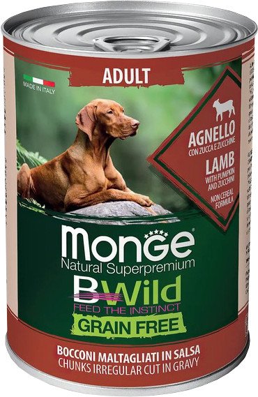 Консервированный корм для собак Monge BWild Grain Free с ягненком, тыквой и кабачками (400 г)