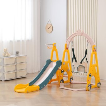 Игровой комплекс UNIX kids Funny Car с горкой с качелями Yellow