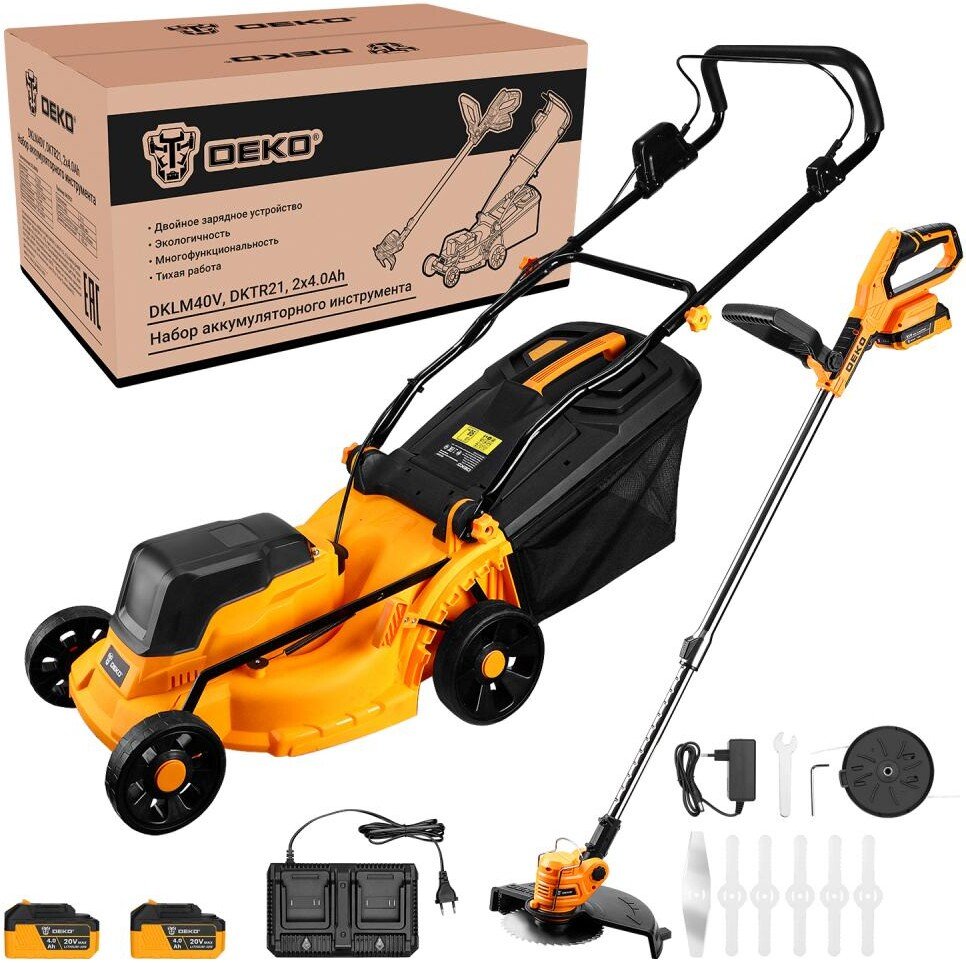 

Deko DKLM40V и DKTR21 081-2035 (газонокосилка, триммер, 2 АКБ)