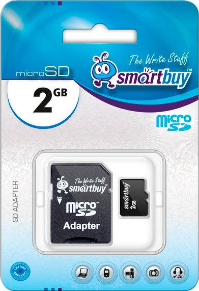 

Карта памяти SmartBuy microSD 2 Гб + SD адаптер (SB2GBSD-01)