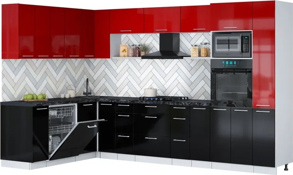 

Готовая кухня Интерлиния Мила Gloss 1.896х3.28 (черный глянец/красный глянец/кастилло темный)