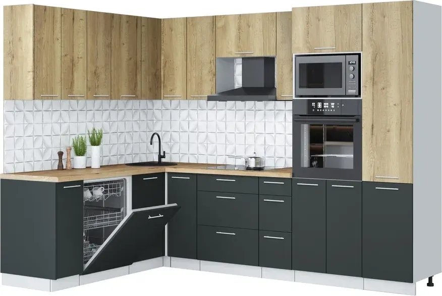 

Готовая кухня Интерлиния Мила Лайт 1.896х2.78 (дуб золотой/антрацит/дуб бунратти)