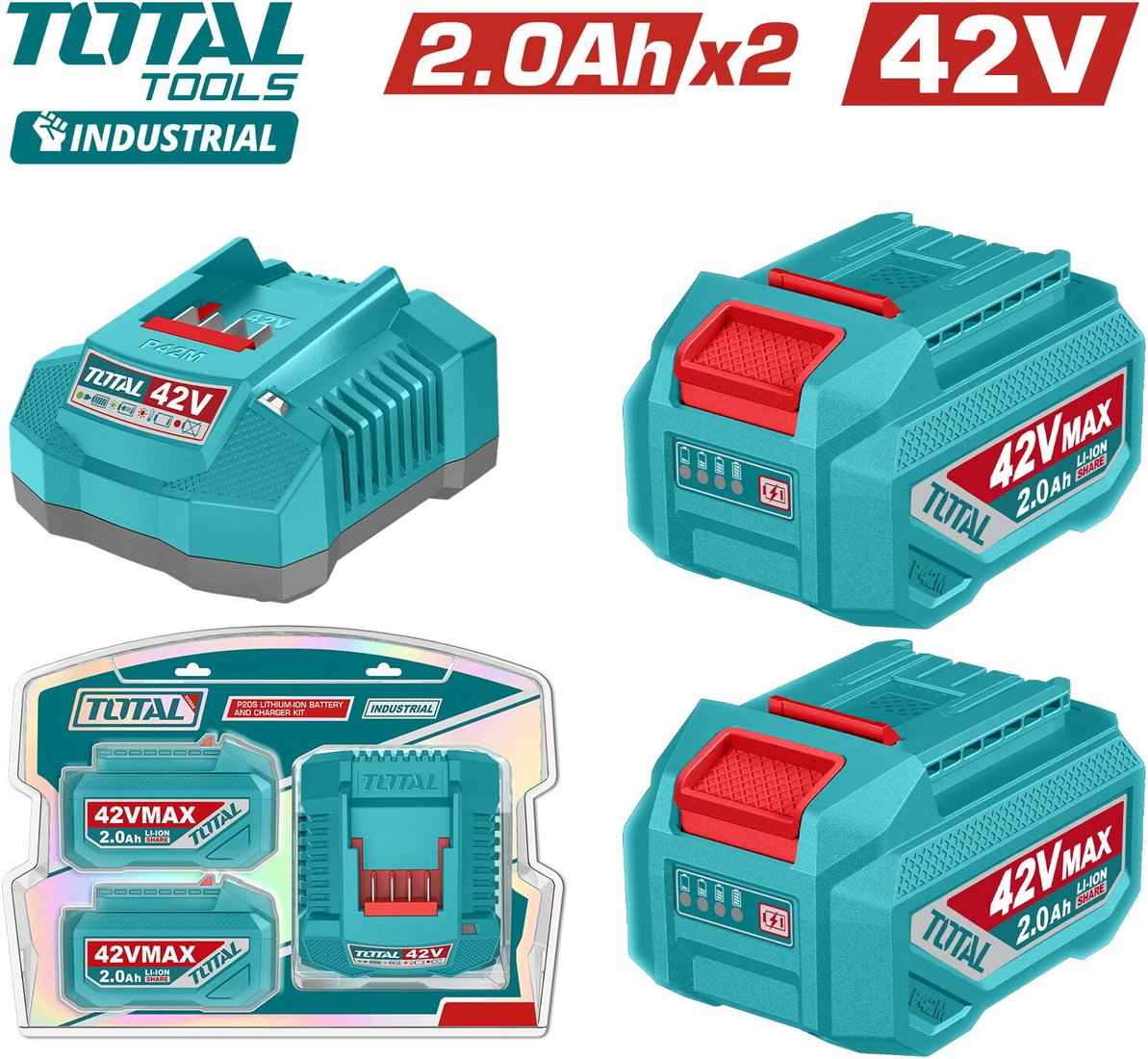 

Аккумулятор с зарядным устройством Total TFBCPM20221 (42В/2x2 Ah + 42В)