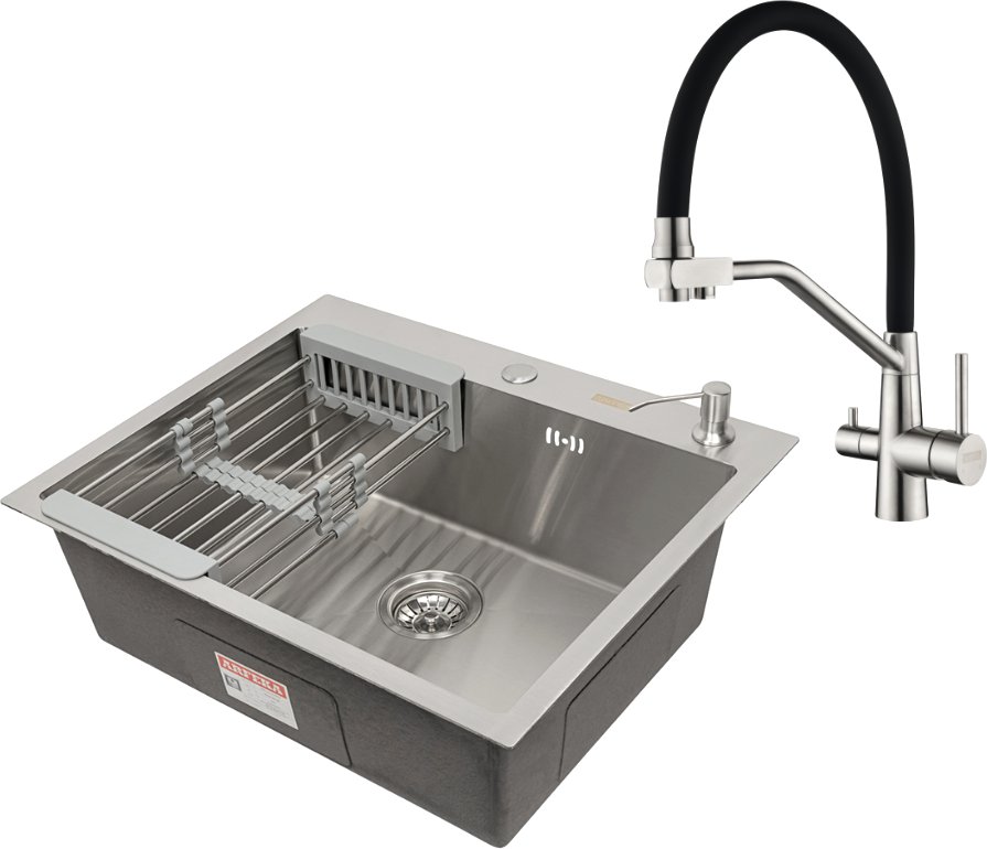 

Кухонная мойка ARFEKA Eco AR 60x50 + Japeto + CL AR + DS AR (Satin, с дозатором и коландером)