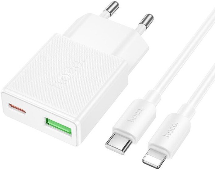 Сетевое зарядное Hoco N73 Lightning (белый)