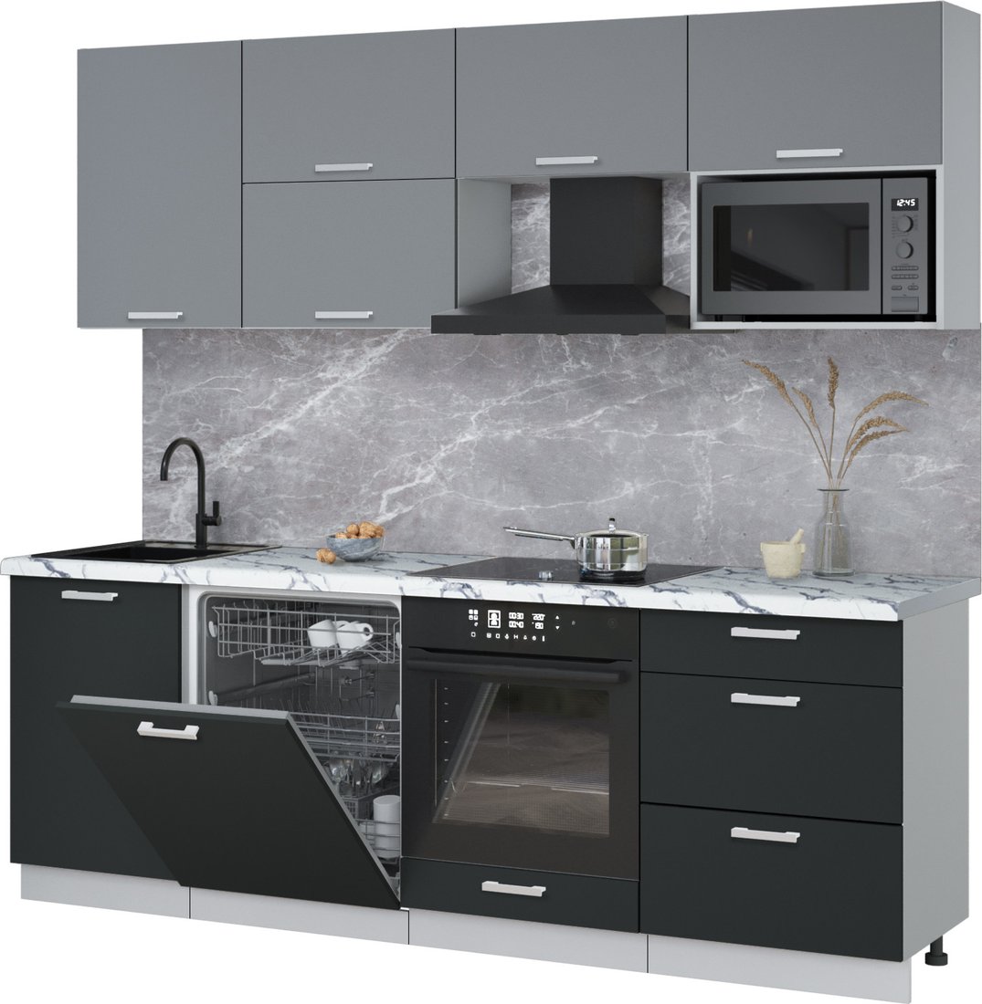 

Готовая кухня Интерлиния Мила Лайт 2.3-ПМ2 (серебро/антрацит/белый гранит)