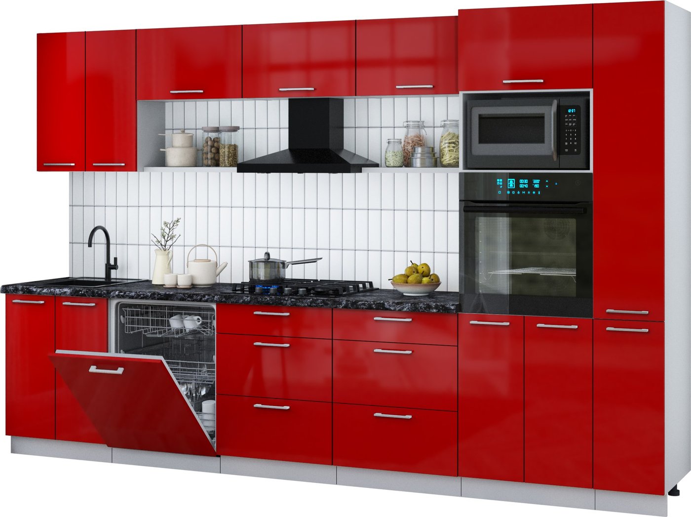 

Готовая кухня Интерлиния Мила Gloss 3.3-ПМ1 (красный глянец/красный глянец/кастилло темный)