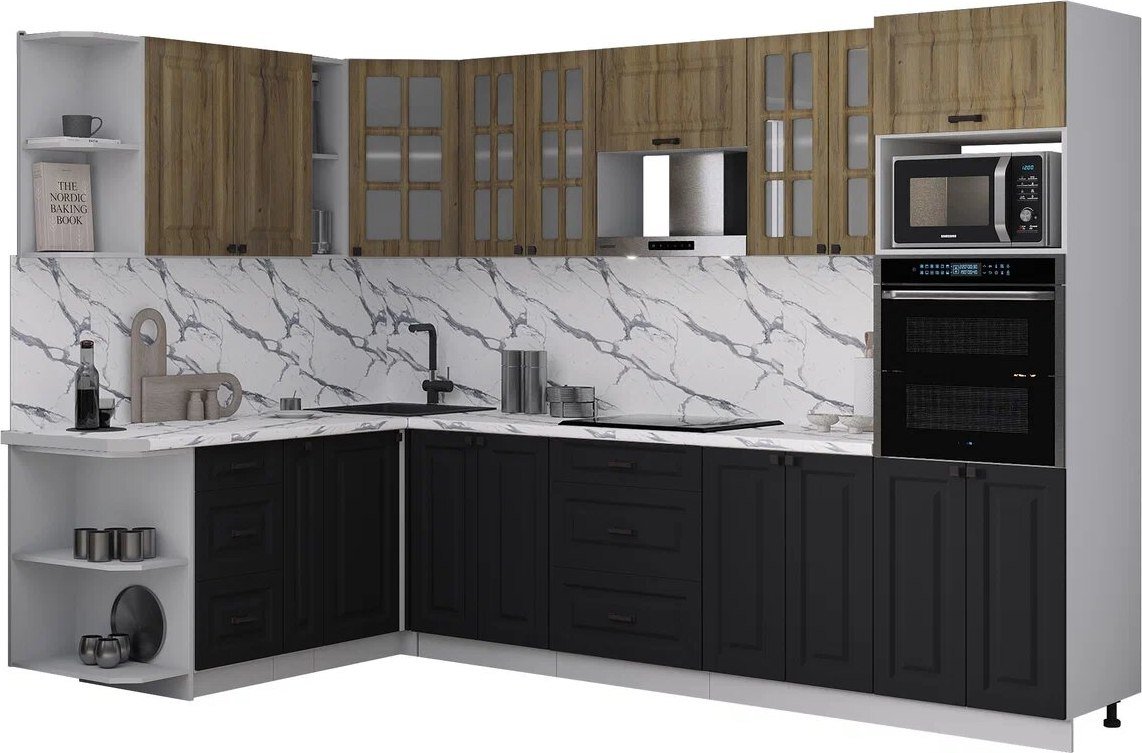 

Готовая кухня Интерлиния Мила Деко 1.88x3.0 LV (черный/дуб вотан/белый гранит)