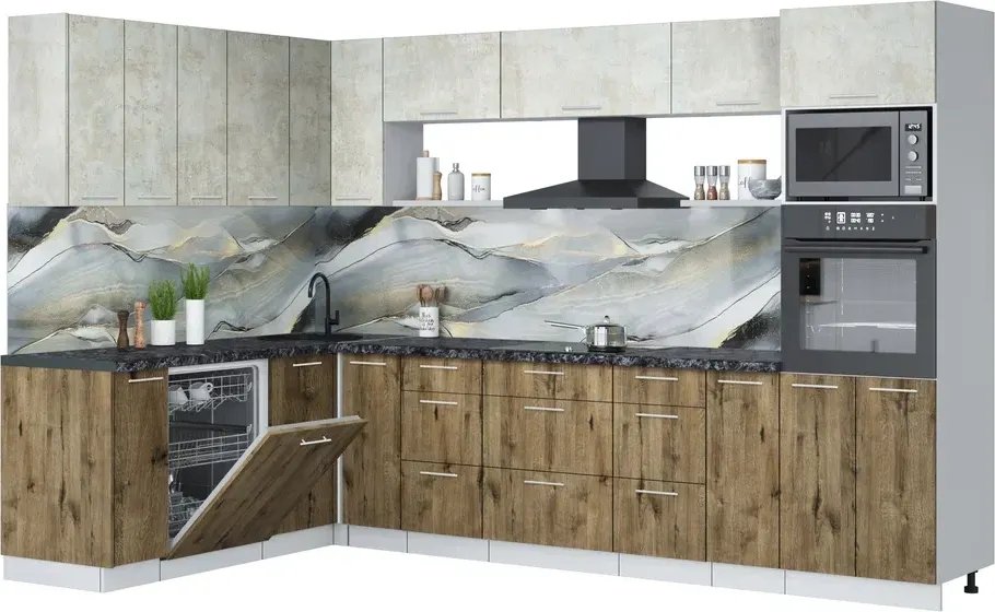 

Готовая кухня Интерлиния Мила Лайт 1.896х3.18 (бетон лайт/дуб веллингтон/кастилло темный)